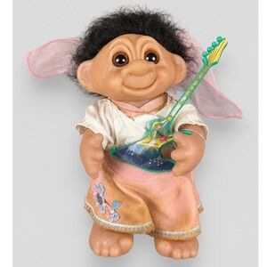 Vintage Norfin Troll Angel Doll 60518 Denmark Dark Hair Guitar Seahorse Tags